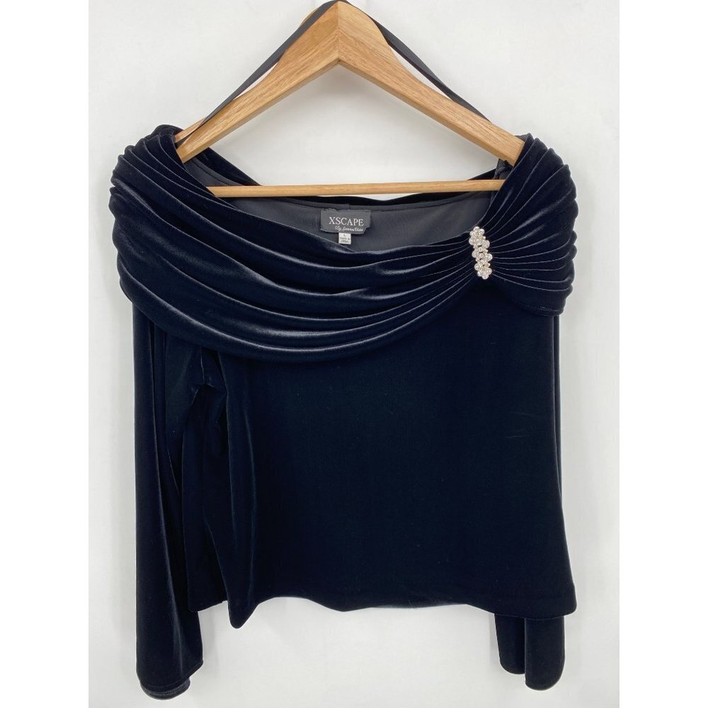 XScape By Joanna Chen Formal Black Velvet Rhinestone Top Size Large Elegant
